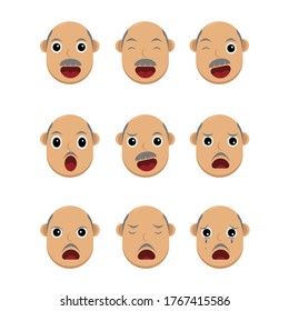Set of grandpa faces show different emoticons