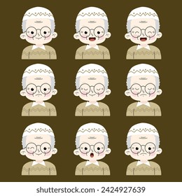 set of grandpa Muslim faces illustration