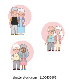 Set of grandparents couple cartoons