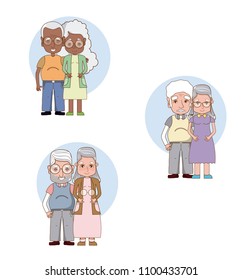 Set of grandparents couple cartoons