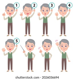 A set of grandpas expressing various emotions. It's vector art, so it's easy to edit.