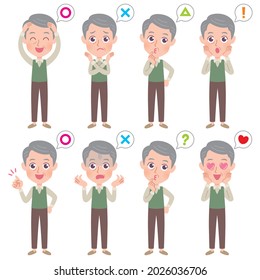 Eine Reihe von Opa, die verschiedene Emotionen ausdrücken. Es ist Vektorkunst, also ist es einfach zu bearbeiten.