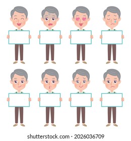A set of grandpas expressing various emotions. It's vector art, so it's easy to edit.
