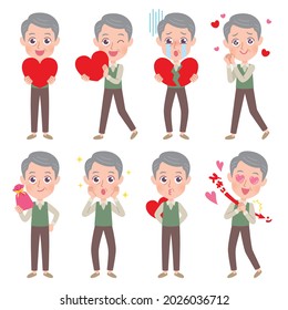 A set of grandpas expressing various emotions. It's vector art, so it's easy to edit.