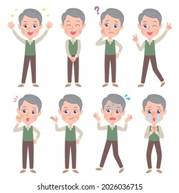A set of grandpas expressing various emotions. It's vector art, so it's easy to edit.