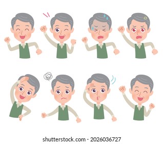 A set of grandpas expressing various emotions. It's vector art, so it's easy to edit.