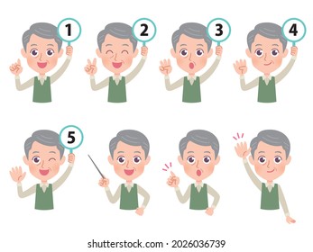 A set of grandpas expressing various emotions. It's vector art, so it's easy to edit.