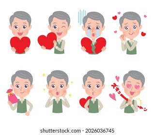 A set of grandpas expressing various emotions. It's vector art, so it's easy to edit.