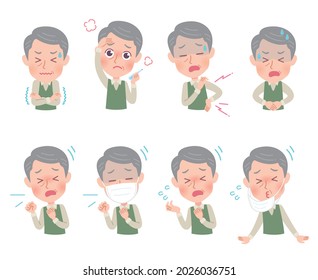 A set of grandpas expressing various emotions. It's vector art, so it's easy to edit.