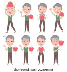 A set of grandpas expressing various emotions. It's vector art, so it's easy to edit.