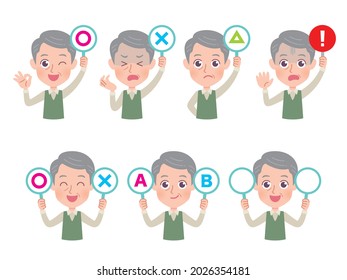 A set of grandpas expressing various emotions. It's vector art, so it's easy to edit.
