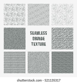 Set of grange seamless patterns. Simple vector scratch textures with dots, strokes and doodles