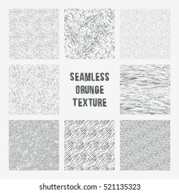 Set of grange seamless patterns. Simple vector scratch textures with dots, strokes and doodles