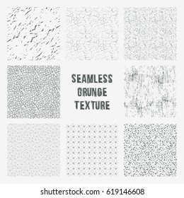 Set of grange seamless patterns. Simple vector scratch textures with dots, strokes and doodles