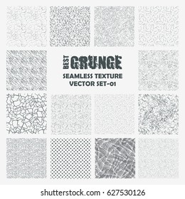 Set of grange seamless patterns. Simple vector scratch textures with dots, strokes and doodles