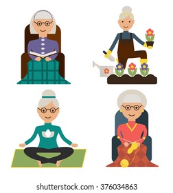 Set of granny leisure time doing