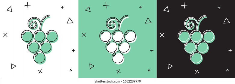 Set Grape fruit icon isolated on white and green, black background.  Vector Illustration