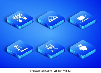 Set Grape fruit, Triumphal Arch, Easel or painting art boards, French rooster, Louvre museum and Coffee cup icon. Vector