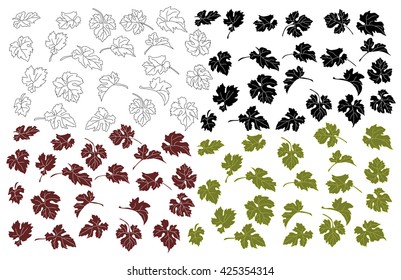 Set the grape leaves. Isolated leaves of grapes on a white background.