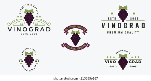 set of grape logo, Creative grapes icon logo design template, Grapes Fruits vector set of packaging designs element