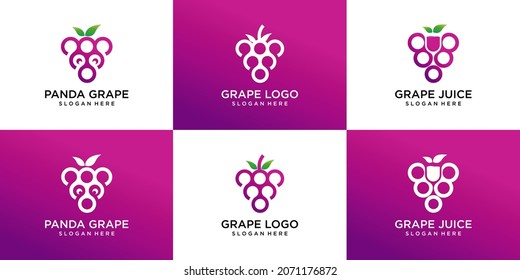 set of grape logo,panda grape and juice grape. modern logo.