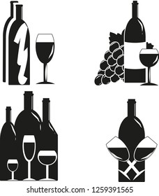 Set of grape wine signs. Winery, drink symbol, black wine logos. Wine vector illustration for print.