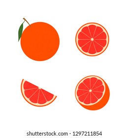  Set of grapefruit  : half , slime, piece, grapefruit in peel. Vector illustration. Flat design for business financial marketing banking advertising web concept carto