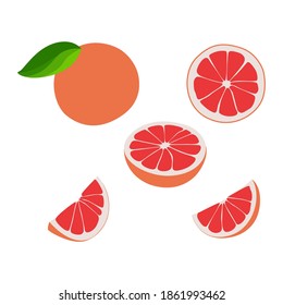 Set of grapefruit. A whole grapefruit and a cut. Vector stock illustration.