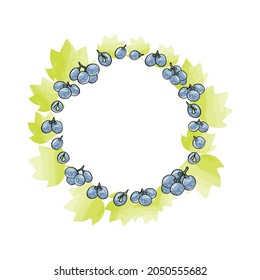 Set of grapes colored wreath sketch. Hand drawn grape bunches. Decorative doodles in vector illustration. For icon, sticker, logo, wine. 