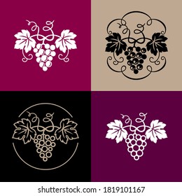 Set of grapes decorative pattern for wine design concept, bar or restaurant menu, juice drinks, fruit juices, healthy vegan food, viticulture, wine or juice label, grape seed oil. Vector illustration.