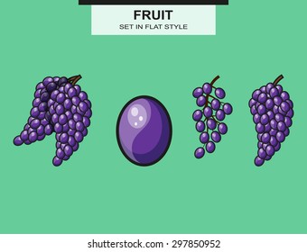 Set of grapes and grape bunches in vector