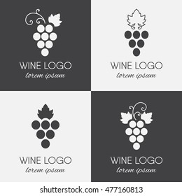 Set of grapes logo. Wine or vine logotype icon. Brand design element for organic wine, wine list, menu, liquor store, selling alcohol, wine company. Vector illustration.