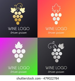 Set of grapes logo. Wine or vine logotype icon. Brand design element for organic wine, wine list, menu, liquor store, selling alcohol, wine company. Vector illustration.