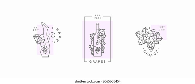 Set of grapes and wine signs