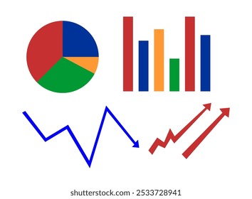 set of graph business. circle, bar, line graph.