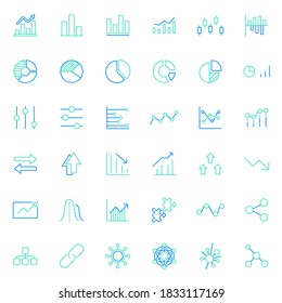 Set of graph and chart colored line style Icons. Contains such Icons as diagram, data, business, information, statistic, presentation, growth, stats, financial And Other Elements. 