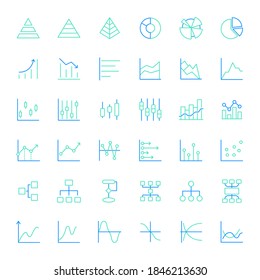 Set of graph and chart colored line style Icons. Contains such Icons as diagram, data, business, information, statistic, presentation, growth, stats, financial And Other Elements. 