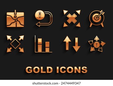 Set Graph, chart, diagram, Target, Many ways directional arrow, Arrow, Intersection point and  icon. Vector