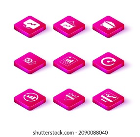 Establecer gráfico gráfico gráfico gráfico gráfico gráfico, embudo de ventas con, Dólar de crecimiento financiero, Documento, Monitor, Medidor de velocidad digital, Trole de mina de carbón e icono de la Junta. Vector