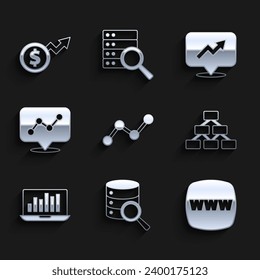 Set Graph chart infographic, Server, Website template, Hierarchy organogram, Laptop with, Financial growth and dollar icon. Vector