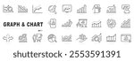 Set of graph and chart related line icons. Diagram, presentation, infographic, datum etc. Editable stroke.