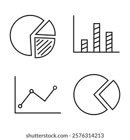Set of graph and chart related line icons. Bar graph,  Diagram, presentation, infographic, datum etc. Editable stroke.