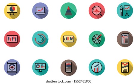 Set of graph chart report on device, Flat color icon vector illustration