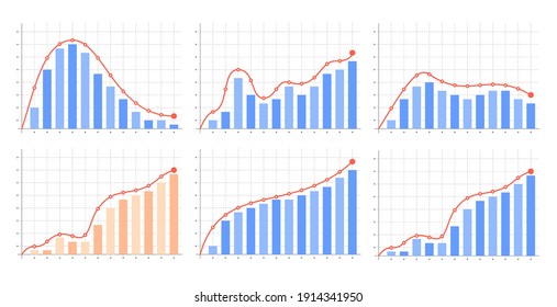 Set Of Graph Combo Column With Smooth Line On White Background