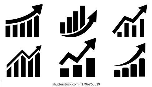 Set graph diagram up icon, business growth success chart with arrow, business bar sign, profit growing symbol, progress bar symbol, growing graph icons, growths chart collection – stock vector