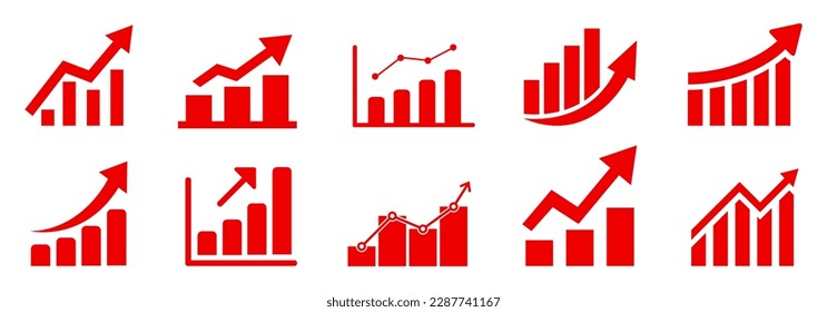 Icono de ajuste del diagrama de gráficos, gráfico de éxito de crecimiento del negocio con flecha, signo de barra de negocio, símbolo de crecimiento de beneficios, símbolo de barra de progreso, iconos de gráficos en crecimiento, colección de gráficos de crecimiento - para acciones