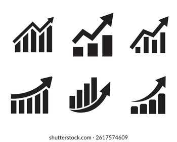 Set graph diagram up icon, business growth success chart with arrow, business bar sign, profit growing symbol, progress bar symbol, growing graph icons, growths chart collection