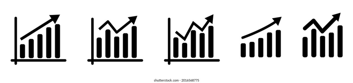 Icono de conjunto de diagrama de gráficos hacia arriba. Concepto de negocios de progreso infográfico. Ilustración del vector aislada en fondo blanco