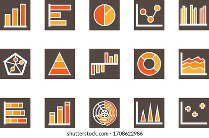 Set of graph icon. Size 640x640 pixels reporting flat icon. vector illustrator 