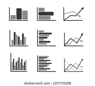 Set of graph icon. Vector illustration in grey color. Isolated on white background.